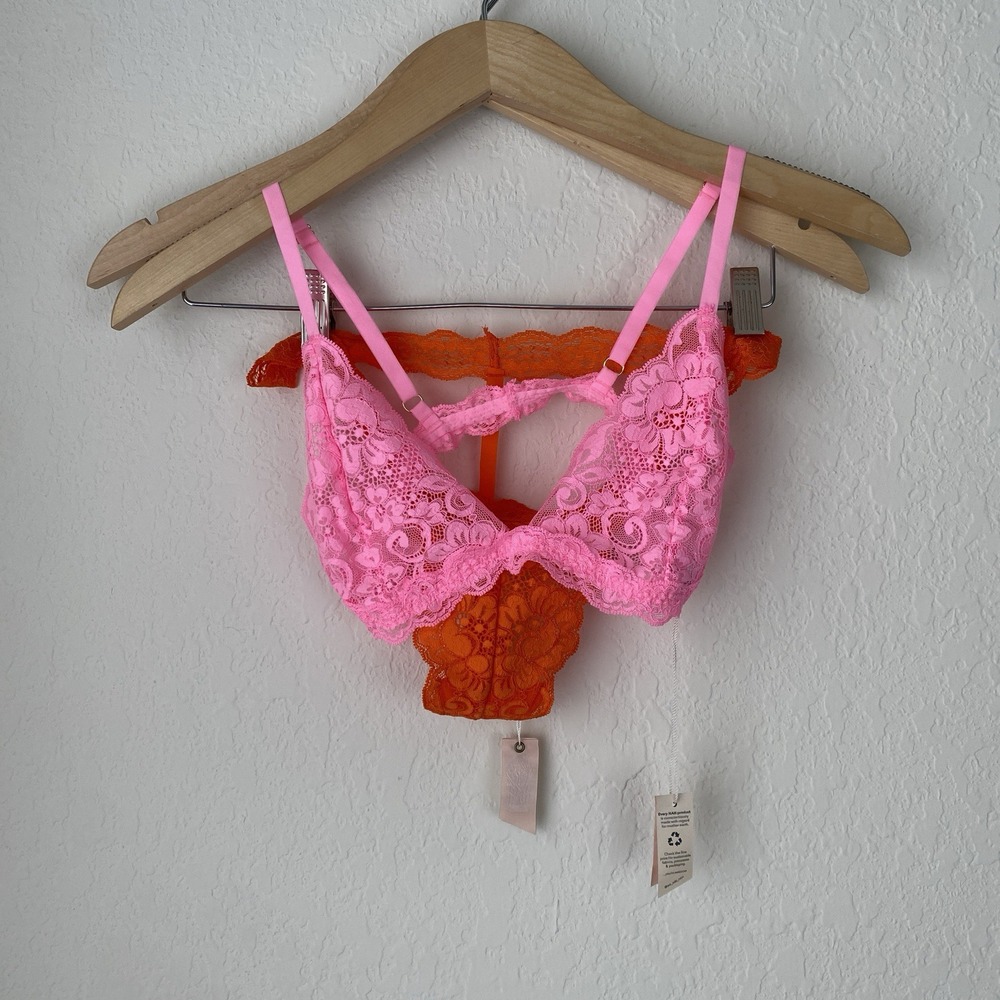 We Are HAH Free People Lingerie Set 2 Piece Size L Lace Sheer Bralette Thong